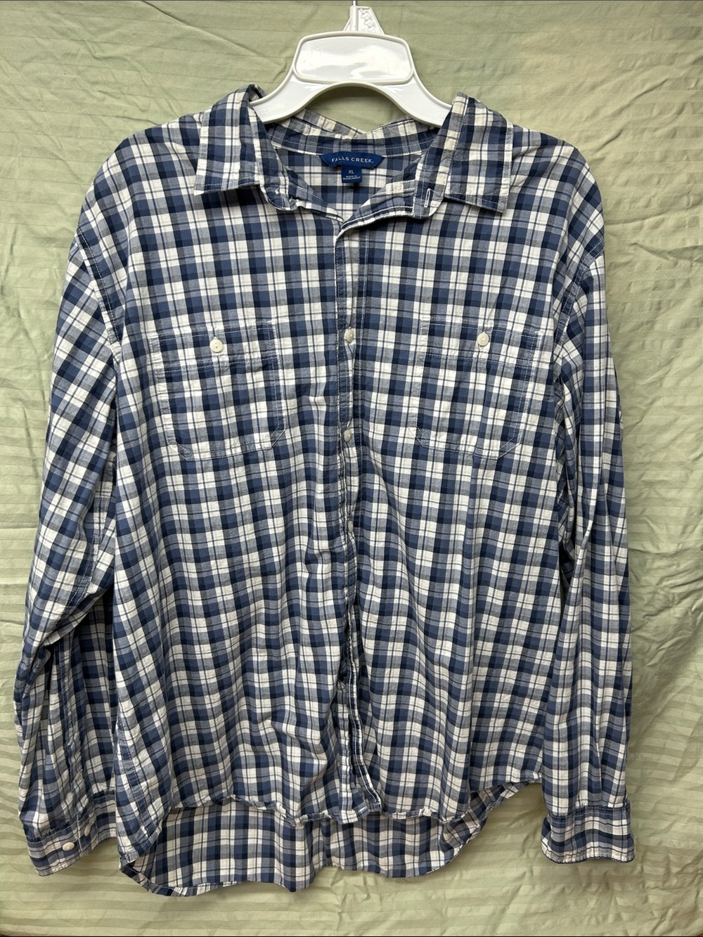 Falls Creek Blue and White Plaid Casual Button-Down Shirt